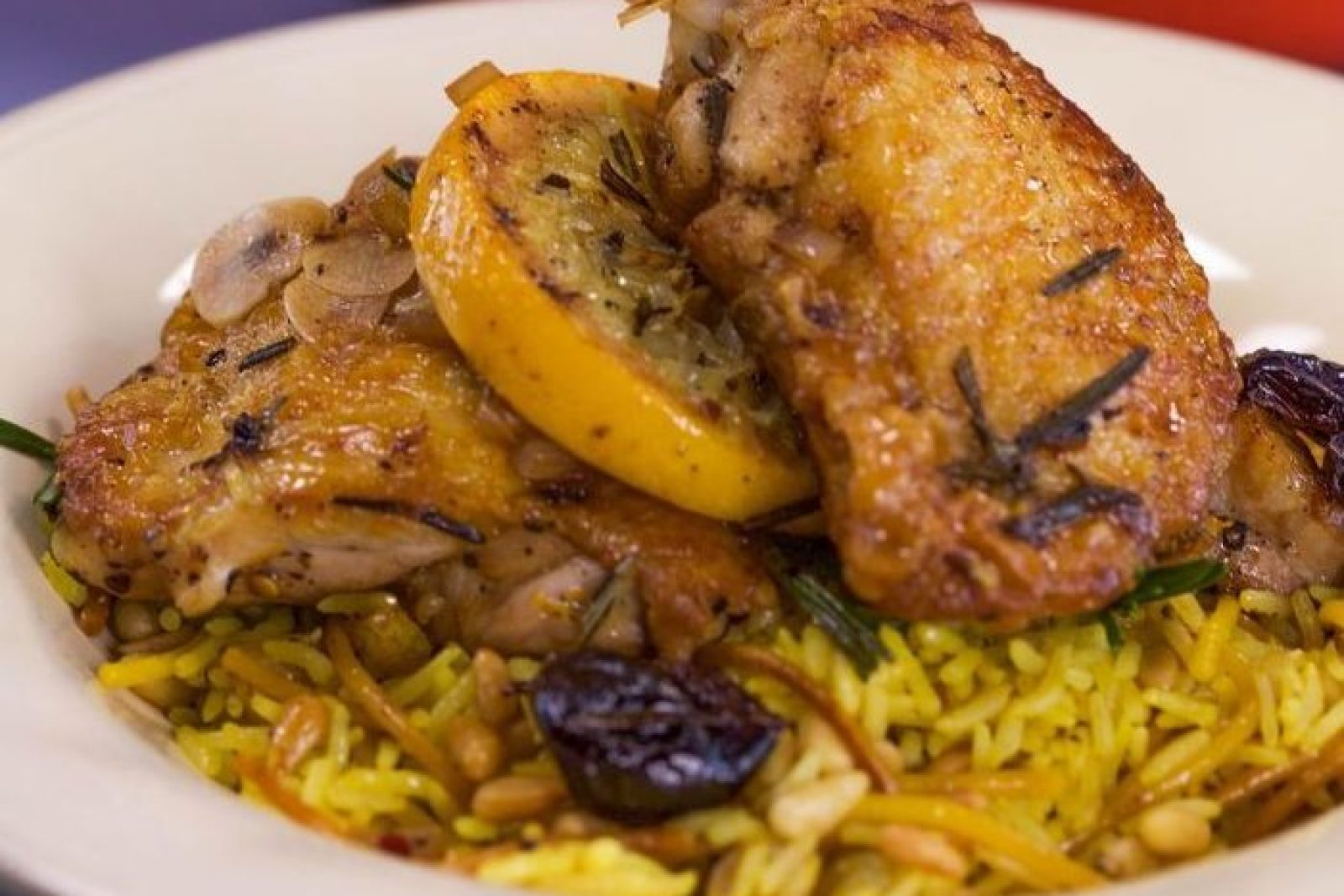 Chicken with saffron, raisins & pine nuts