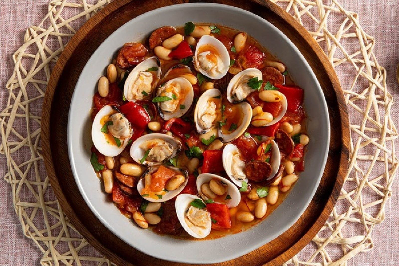 Clam, chorizo & white bean stew